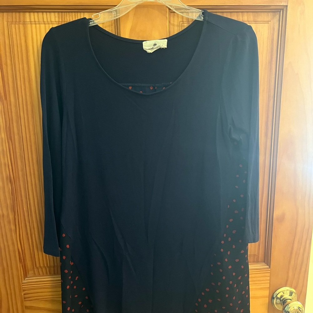 Navy Blouse with Red Polka Dots